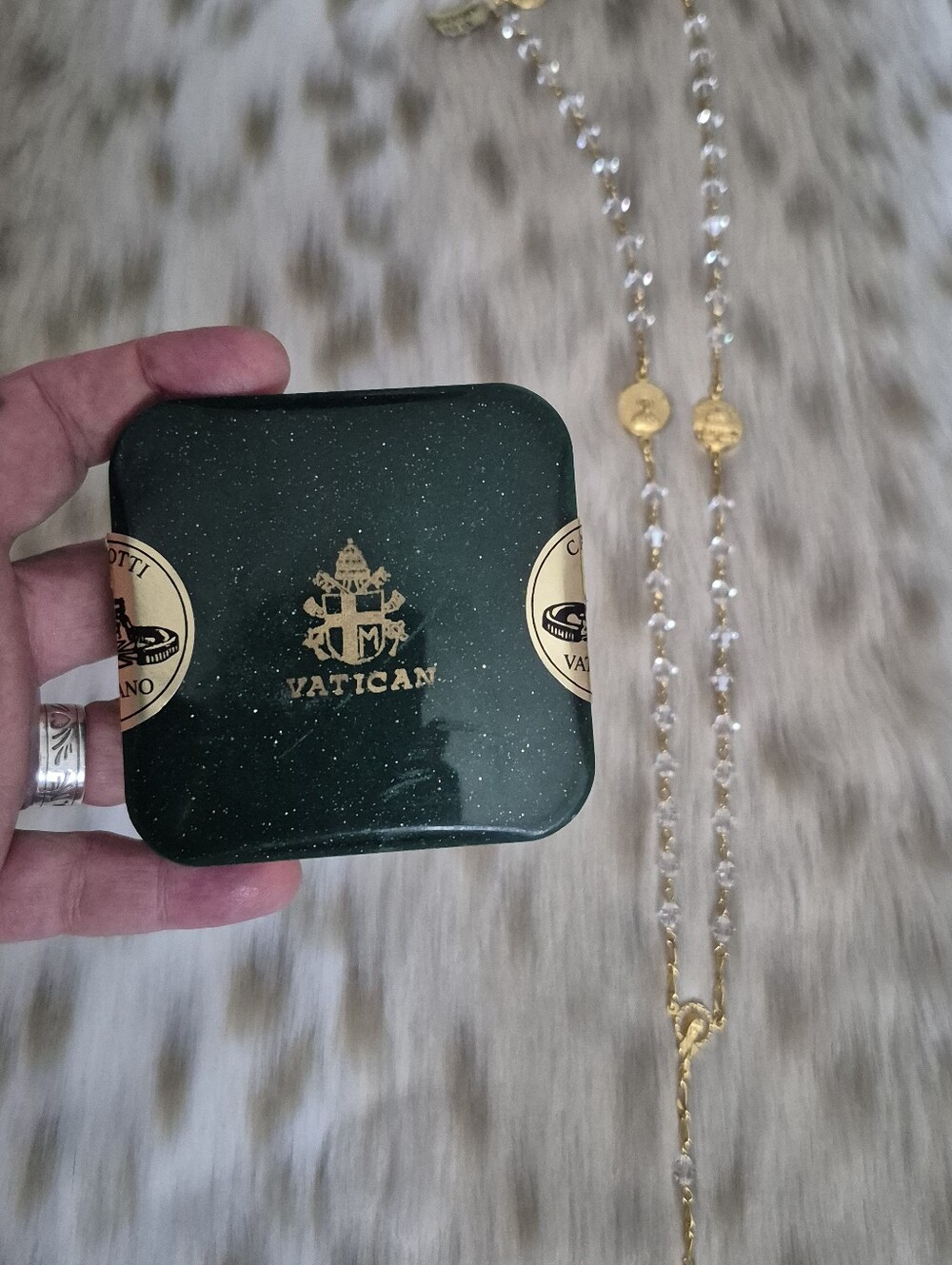 🌙 Italian Gold 800 Silver Vermeil & Swarovski Crystal Rosary Vicenza VI 275 NOS - Picture 14 of 16